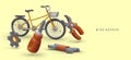 Seasonal bicycle maintenance, repair of breakdowns, tire replacement Royalty Free Stock Photo