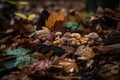 seasonal changes in nature, with a macro shot of the forest floor and its intricate details