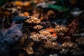 seasonal changes in nature, with a macro shot of the forest floor and its intricate details