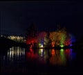 The seasonal Christmas Lights and Sculptures lit up at the small Island on Keptie Pond in the Town of Arbroath,
