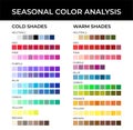 Seasonal Color Analysis Color Palette with Cold and Warm Shades, Neutrals, Red, Pink, Purple, Blue, Green, Orange, Yellow and Royalty Free Stock Photo