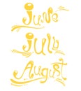 Summer months doodle hand drawn lettering