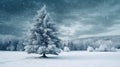 christmas new holiday tree white snow background fir blue sky winter year. Generative AI. Royalty Free Stock Photo
