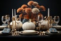 Seasonal fall table setting with small pumpkins for celebration Thanksgiving or Halloween Royalty Free Stock Photo