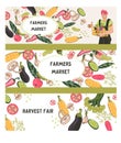 Seasonal farmers market and harvest fair banners or flyers, posters set, vector. Royalty Free Stock Photo