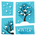 Seasonal illustration with winter tree in flat