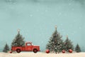 Seasonal merry greeting christmas holiday snow red winter tree car gift celebration background Royalty Free Stock Photo