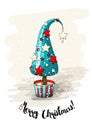Seasonal motive, abstract christmas tree with stars, pearls and text Merry Christmas, vector illustration Royalty Free Stock Photo