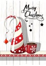 Seasonal motive, abstract christmas tree. red cup of coffee and text Merry Christmas, vector illustration