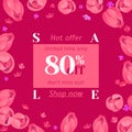 Seasonal sale banner. Spring holiday frame with text and flowers. Vector card with fresh colorful background