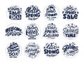 Seasonal sale black ink lettering vector logos set. Spring sellout promotional retro style stickers