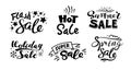 Seasonal Sale Monochrome Stickers Set with Abstract Elements and Typography Isolated on White Background