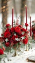 Seasonal sophistication Red roses embellish the winter wedding decor elegantly Royalty Free Stock Photo