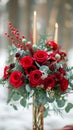 Seasonal sophistication Red roses embellish the winter wedding decor elegantly Royalty Free Stock Photo