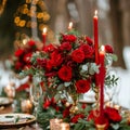 Seasonal sophistication Red roses embellish the winter wedding decor elegantly