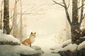 Seasonal Splendor: A Fox\'s Favorite Box in a Snowy Forest Vignet