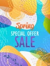 seasonal spring sale banner flyer or greeting card with decorative leaves and hand drawn textures