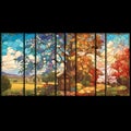 Seasonal Stained Glass Window Collection - Vivid Autumn Colors Royalty Free Stock Photo