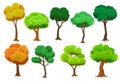 Seasonal trees set, summer and autumn trees vector Illustrations on a white background Royalty Free Stock Photo