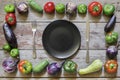 Seasonal vegetables, Concept: detox, cooking, vegetarian food. food frame, empty frying pan Royalty Free Stock Photo