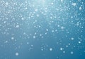 Seasonal Winter Holiday Snowfall. Festiveal Snowfall on Blue Sky. White Snowflakes Fall. Frost Snow and Sunshine. Vector Royalty Free Stock Photo