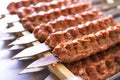 Seasoned Adana Kebabs on Skewers Waiting to be Cooked Royalty Free Stock Photo