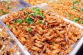 Seasoned Fried Insects Street food is very popular in Thailand. Royalty Free Stock Photo