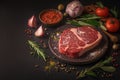 Seasoned perfection Fresh raw striploin steak with salt and herbs