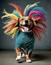 Chuckles Unleashed: The Hilarity of a Yarn-Wigged Pooch Royalty Free Stock Photo