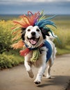 Tangled Tails and Titters: A Dog\'s Playful Portrait Royalty Free Stock Photo