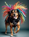 Colorful Canine Comedy: The Tail-Chasing Wiggle Royalty Free Stock Photo