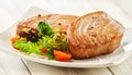 Seasoned Tuna Steaks on Plate with Fresh Salad Royalty Free Stock Photo