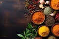 seasoning cooking dry ingredient background food spice powder spoon indian herb. Generative AI.