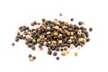 Seasoning - four kinds of peppercorns - on white background