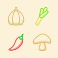 Seasoning icon set collection garlic leek chili mushroom white isolated background with stroke color outline style Royalty Free Stock Photo