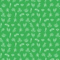 Seasoning icons seamless green vector pattern. Herbs icon texture.