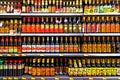 Seasoning soy sauce bottles at supermarket Royalty Free Stock Photo