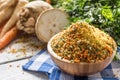 Seasoning spices condiment vegeta from dehydrated carrot parsley celery parsnips and salt with or without glutamate Royalty Free Stock Photo