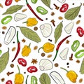 Seasonings, spices seamless pattern.