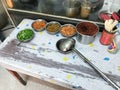 Seasonings, spices and toppings on kitchen table