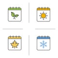 Seasons calendar color icons set.