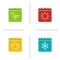 Seasons calendar glyph color icon set