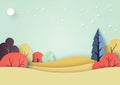 Seasons change from fall to winter background paper art style.