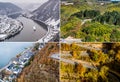 Seasons Concept summer winter fall spring Aerial view of the mosel village Brodenbach in Germany on a sunny day