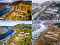 Seasons Concept summer winter fall spring Aerial view of the mosel village Brodenbach in Germany on a sunny day