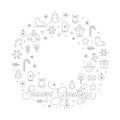 Seasons Greetings Card with Black Christmas Winter Signs on White Background. Vector Illustration Royalty Free Stock Photo