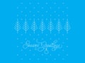 Seasons Greetings Card. Blue Background with Snowflakes and Christmas Trees. Minimalistic Vector Royalty Free Stock Photo