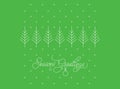 Seasons Greetings Card. Green Background with Snowflakes and Christmas Trees. Minimalistic Vector Royalty Free Stock Photo