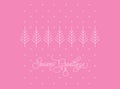 Seasons Greetings Card. Pink Background with Snowflakes and Christmas Trees. Minimalistic Vector Royalty Free Stock Photo