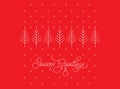 Seasons Greetings Card. Red Background with Snowflakes and Christmas Trees. Minimalistic Vector Royalty Free Stock Photo